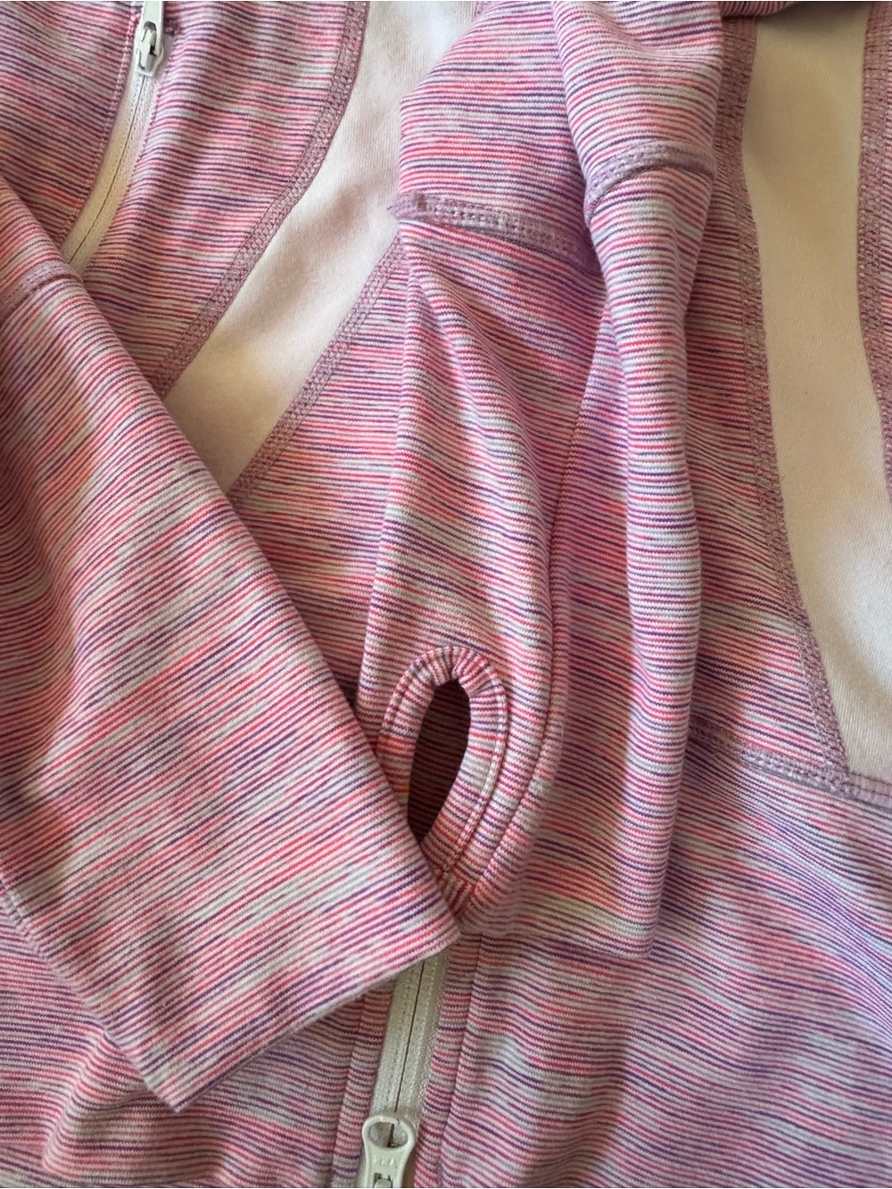 lululemon Scuba Full-Zip Hoodie Striped Pink Purple Size 2 Thumbholes - Picture 10 of 12